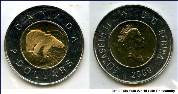2000
W mint mark
$2 Twooney
Bi-Metalic
Polar Bear
Queen Elizabeth II