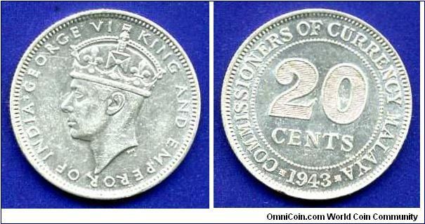 20 cents.
George VI (1936-1952).
Mintage 10,000,000 units.


Ag500f. 5,43gr.