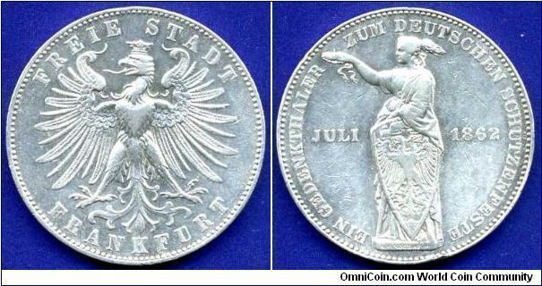 'Memorable' Thaler, Gedenkthaler (Vereinsthaler), the so-called 'Shooting Thaler'.
Free city Frankfurt.
1-th All-Germany Shooting Festival July 1862.
Mintage 44,000 units.


Ag900f. 18,51gr.