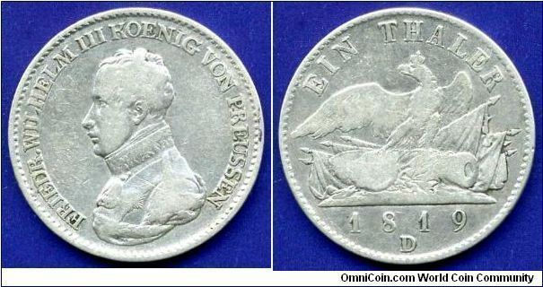 Thaler.
Kingdom of Prussia.
Friedrih Wilhelm III (1797-1840).
'D' - mintmark.


Ag750f. 22,27gr.