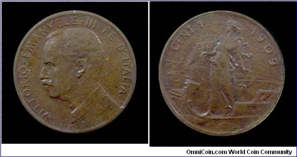 Kingdom of Italy - Victor Emmanuel III - 1 CENT. Italy/Prow - Copper mm. 15 gr. 1