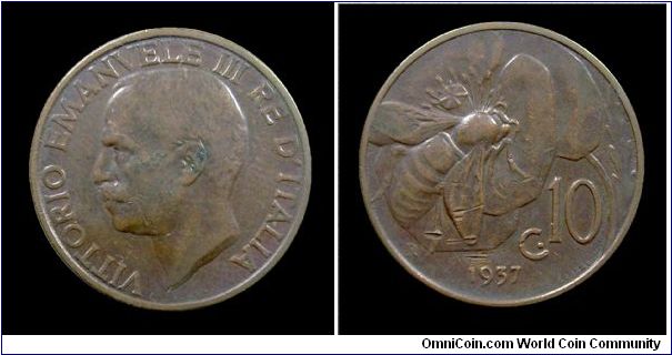Kingdom of Italy - Victor Emmanuel III - 10 CENT. Bee - Copper mm 22,5 gr. 5,5