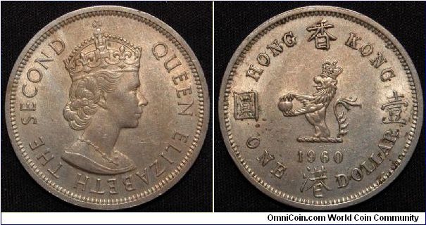 Elizabeth II, 1 Dollar (H), 1960. Mintage: 40,000,000. VF