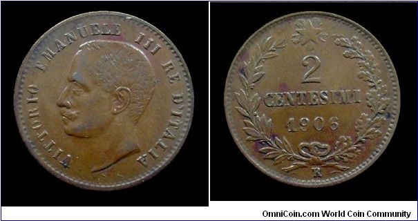 Kingdom of Italy - Victor Emmanuel III - 2 Cent Value - Copper
