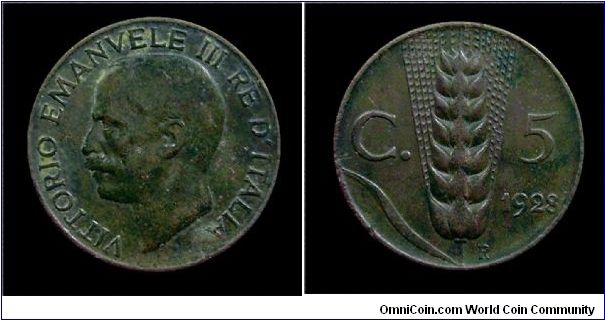 Kingdom of Italy - Victor Emmanuel III - 5 Cent. Ear of wheat - copper