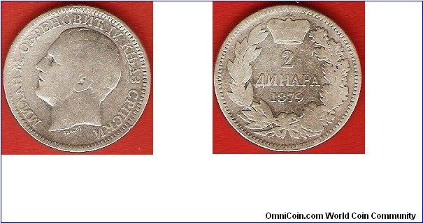 2 dinara
Milan as prince 
0.835 silver