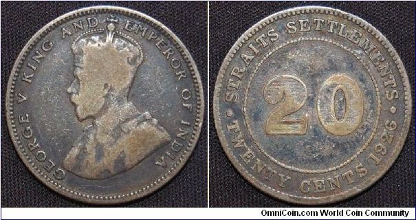 George V. 20 cents 1926. 0.6000 Silver. Mintage: 2,000,000. VG.