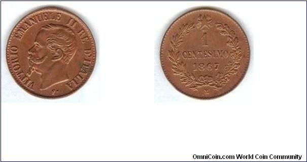 1 Centesimo 1867 M - Italy Kingdom - Vittorio Emanuele II