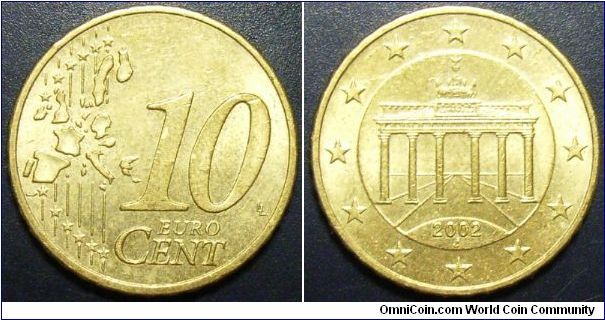 Germany 2002 10 cents, mintmark J. Special thanks to RickieB!