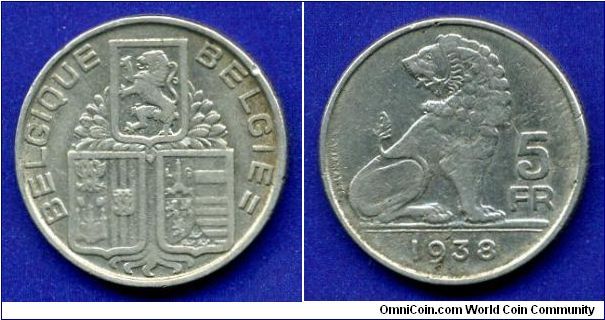 5 Francs.
*BELGIQUE-BELGIE*.
Leopold III (1934-1951).


Ni.