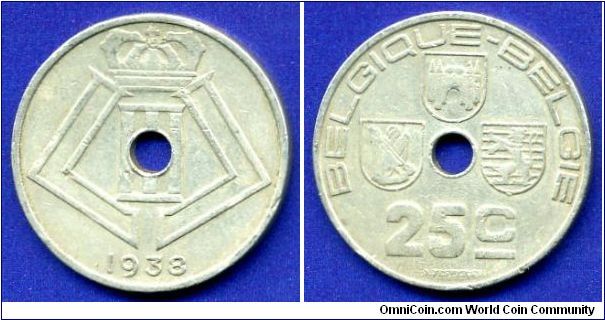 25 cents.
*BELGIQUE-BELGIE*.
Leopold III (1934-1951).


Cu-Ni.