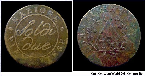 Subalpine Republic (1800-1802) - 2 Soldi - Copper/Bronze - Mm 28,5