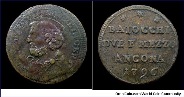 Papal States - Pius VI - Baiocchi 2 1/2 - Ancona mint - Copper