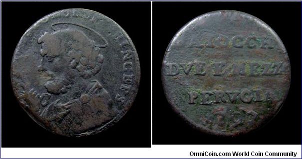 Papal States - Pius VI - Baiocchi 2 1/2 - Perugia mint (reduced) - Copper - mm. 26,4