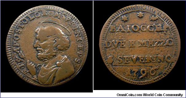 Papal States - Pius VI - Baiocchi 2 1/2 - San Severino mint - Copper