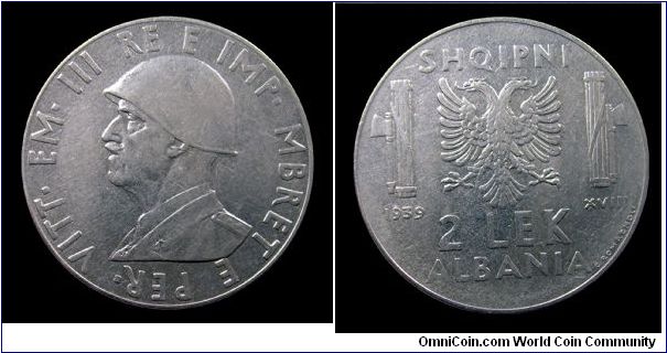 Kingdom of Italy (Albania)- Victor Emmanuel III - 2 Lek (Antimagnetic) - Acmonital/Nickel