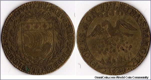 copper jeton issued for Nicolas de Bailleul, Mayor of Paris. the reverse of this jeton was also used for the `chambre aux deniers' series that year (1624).