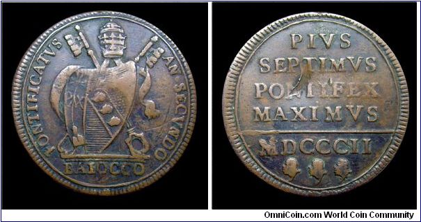 Papal States - Pius VII - 1 Baiocco VI type - mm 34 - Copper