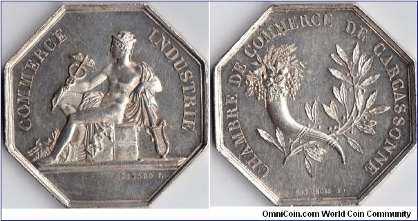 Silver jeton issued for Carcassonne Chamber of Commerce circa 1860