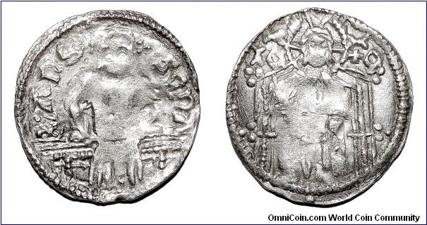 BOSNIA (BANATE)~AR Dinar 1322-1353 AD. Under Ban: Stefan/Stjepan Kotromanic II. Obv- Ban enthroned w/sword. Legend: BAN S-TEFA. Rev-Christ enthroned. Legend:IC-XC. *VERY RARE*