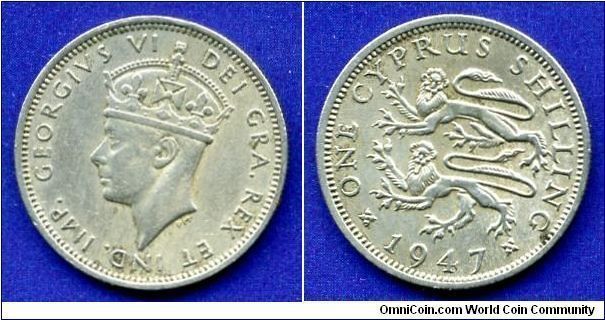 1 Cyprus Shilling.
George VI (1936-1952) Dei Gratia Rex Et Ind. Imp.
Mintage 1,440,000 units.


Cu-Ni.