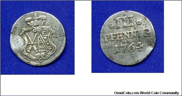 3 pfennig.
Duchy of Saxony.
Xaver, Prince-Regent (1763-1768).


Ag.