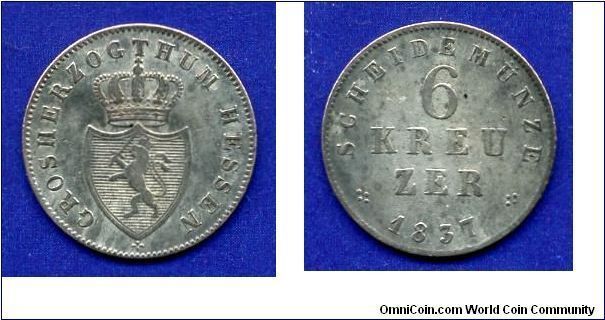 6 kreuzer.
Duchy of Hessen-Darmstadt.
Ludwig II (1830-1848).


Ag343f. 2,43gr.