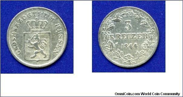 3 kreuzer.
Duchy of Hessen-Darmstadt.
Ludwig II (1830-1848).


Ag281f. 1,39gr.