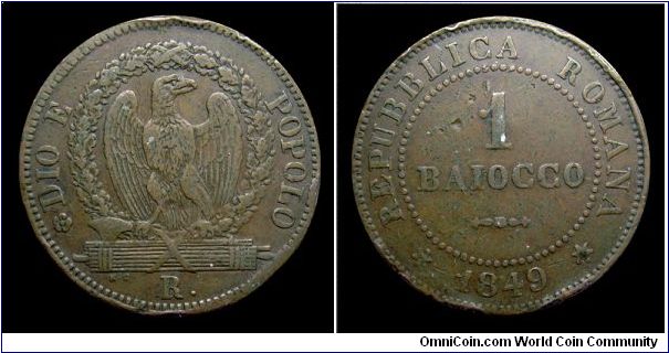 II Roman Republic - 1 Baiocco - Copper (Rare)