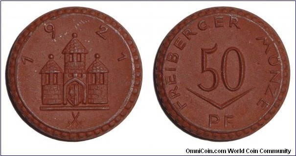 FREIBURG (MUNICIPAL)~50 Pfennig 1921. Porcelain notgeld.