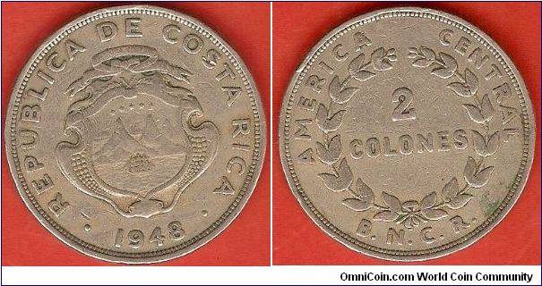 2 colones
America Central
Banco Nacional de Costa Rica (B.N.C.R.)
London Mint
copper-nickel