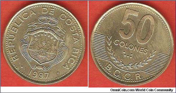 50 colones
Banco Central de Costa Rica (B.C.C.R.)
brass