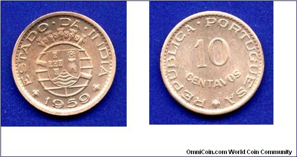 10 centavos.
Republica Portuguesa.
*ESTADO DA INDIA*.
After the reform issue - decimal coinage.
The last colonial issue.


Br.