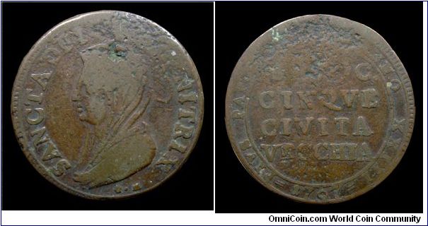 Papal States - Pius VI - 5 Baiocchi - Civitavecchia mint - Copper