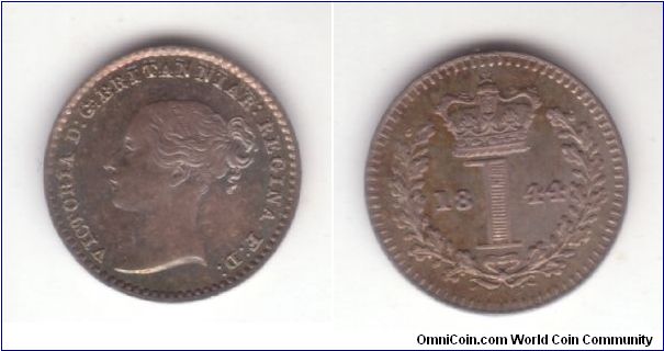 KM-727, 1844 great britain maundy penny; silver plain edge; truly proof like