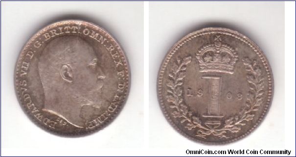 KM-795, 1908 Great Britain maundy penny; silver plain edge
