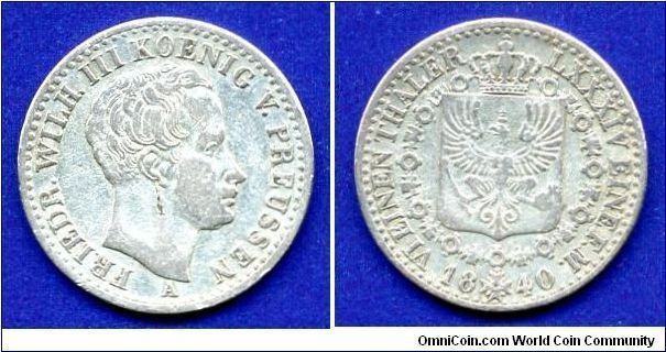 1/6 Thaler.
This is coin is not 'Hundesechstel' - the new design on the reverse since 1823.
Kingdom of Prussia.
Friedrich Wilhelm III (1797-1840).
'A'- Berlin mint.


Ag521f. 5,34gr.