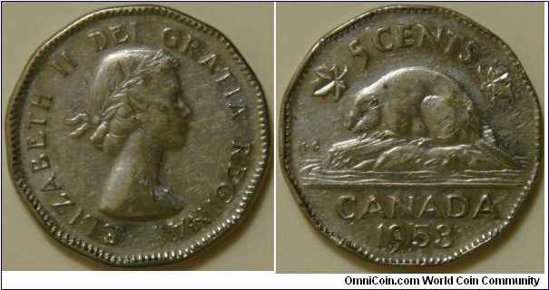 Canada, 5 cents, 1953 (1953-1954) Regulation Coin, the Beaver