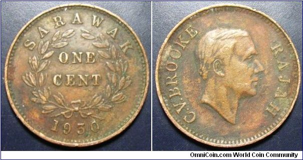 Malaya 1930 1 cent. With ugly crust.