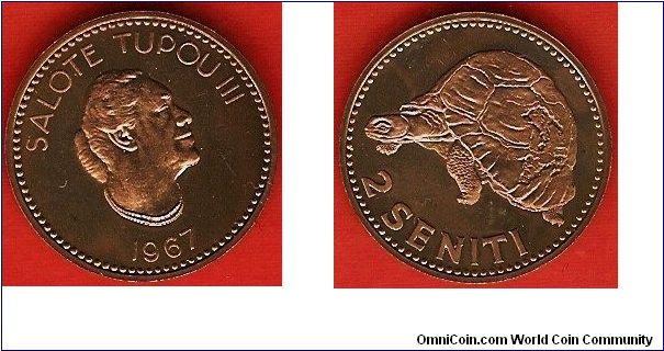 2 seniti
Queen Salote Tupou III, posthumous issue
bronze proof