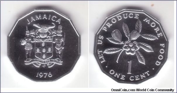 1976 Jamaica proof cent, aluminum, from the short 7 coin set PS-14