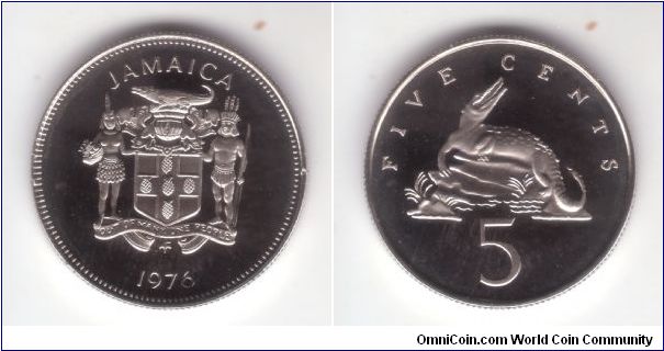 1976 Jamaica proof 5 cents, copper nickel, from the short 7 coin set PS-14