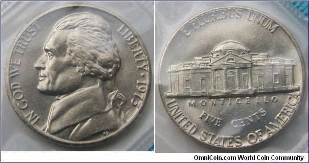 Jefferson Five Cents. 1973 Mint Set.Mintmark: None (for Philadelphia) to the right of the building on the reverse
