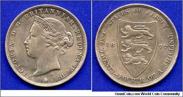 1/24 shilling.
Queen Victoria (1837-1901).
'H'- Heaton mint, Birmingham.


Br.
