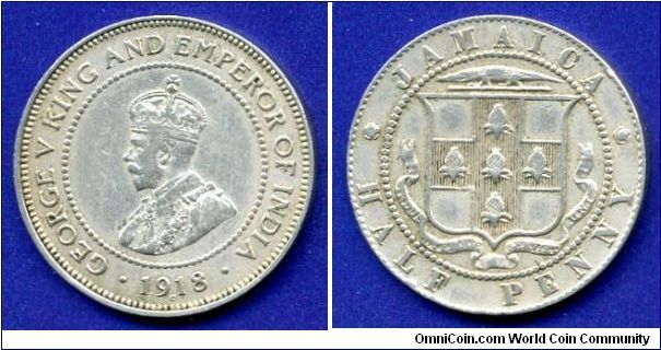 Half penny.
George V (1910-1936).
'C'- Royal Canadian mint, Ottawa.
Mintage 251,000 units.


Cu-Ni.