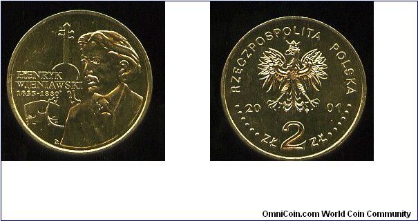 2Zl
XII Henry Wieniawski International Violin Competition
Image of Henryk Wieniawski, inscription: Henryk/Wieniawski/1835-1880 background of a violin and music stand
Eagle, value & date