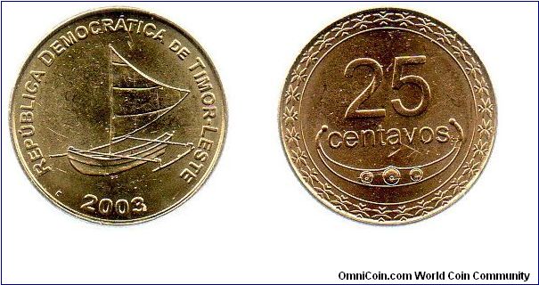East Timor 2003 25 centavos - sailboat