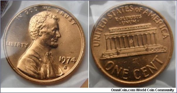 Lincoln One Cent.
1974 Mint Set. 
Mintmark: S (for San Francisco, CA) below the date