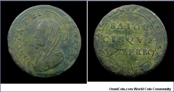 Papal States - Pius VI - 5 Baiocchi - Mint of Viterbo - Copper