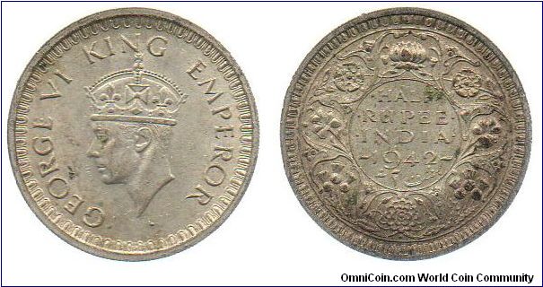 1942 1/2 Rupee
